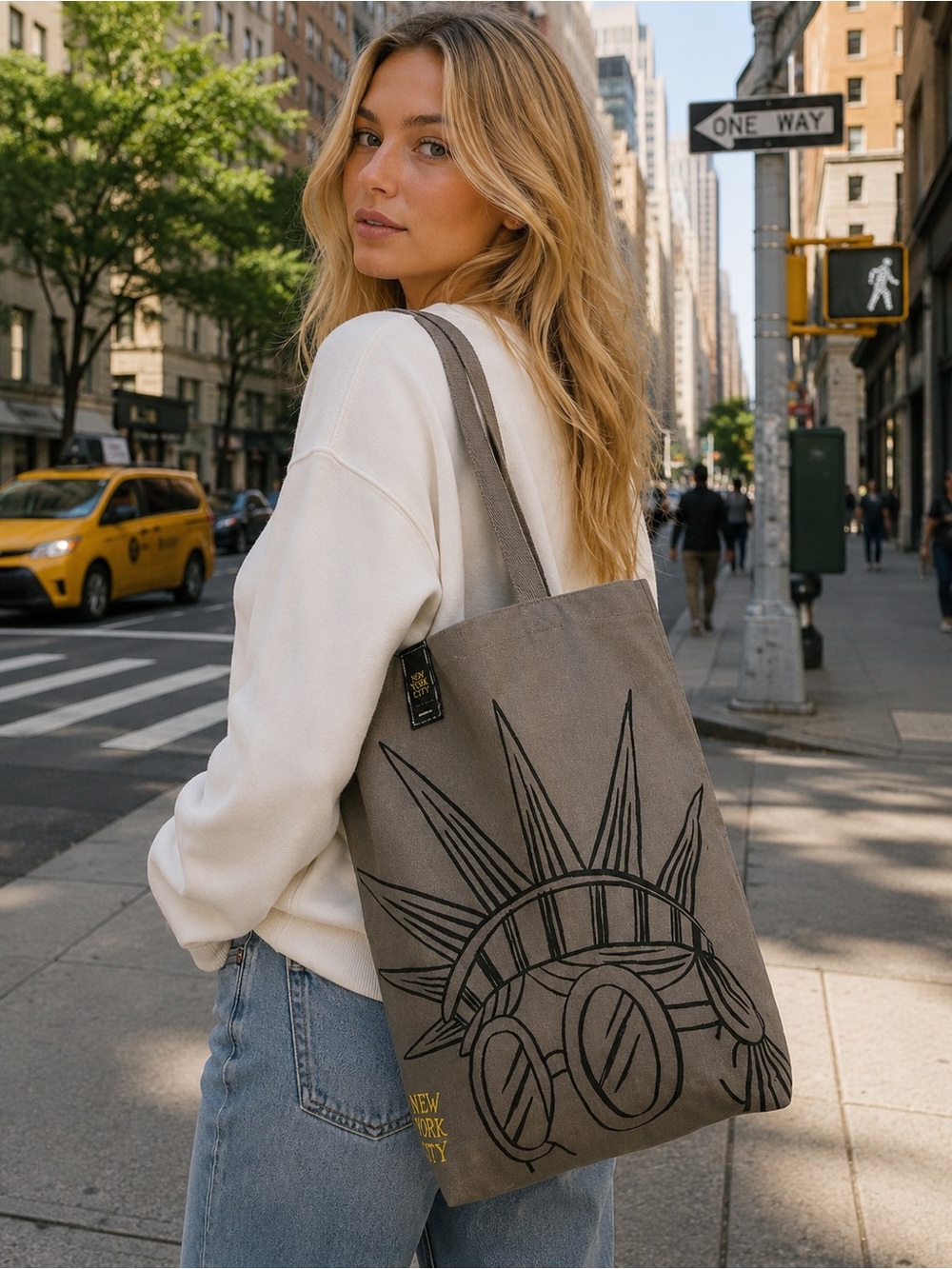 Starbucks NY Unisex Gray Tote Bag with Statue of Liberty Design